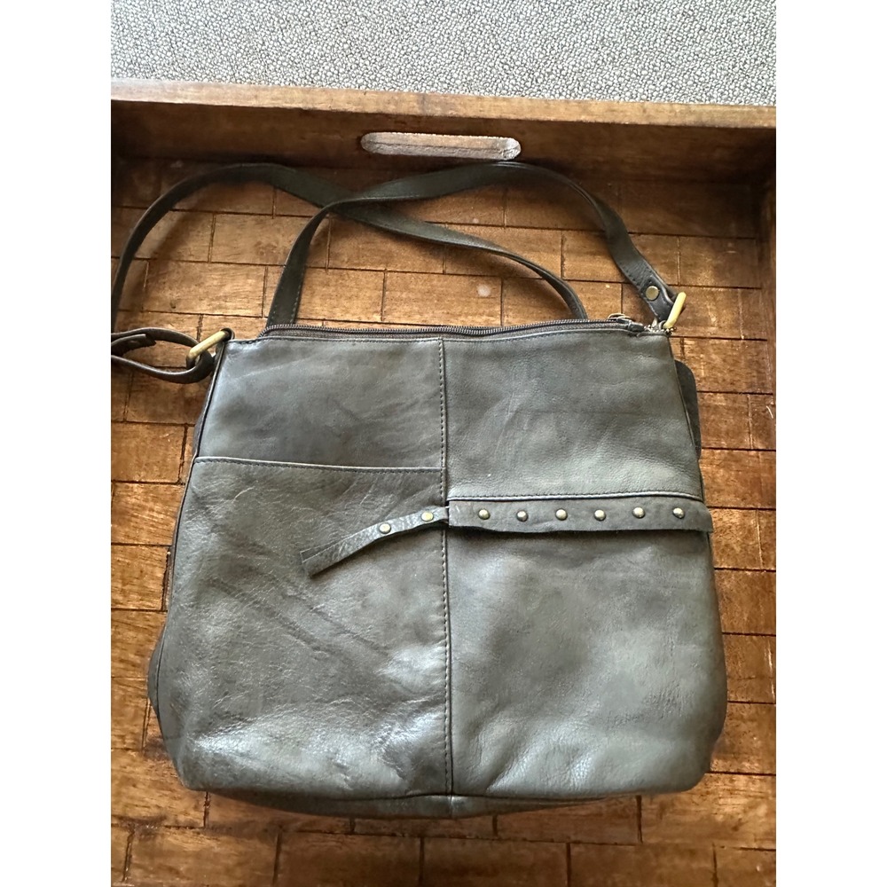 Great American Leather Works Grey Studded Crossbody Bagβ Genuine Leather VGUC